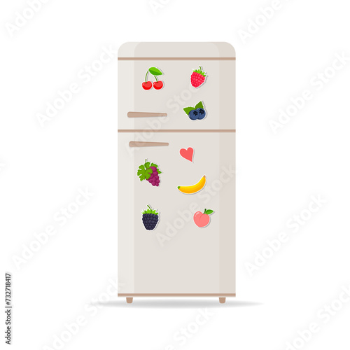 Obraz na płótnie Fridge icon with magnets and stickers. Vector illustration. Cartoon style w salonie