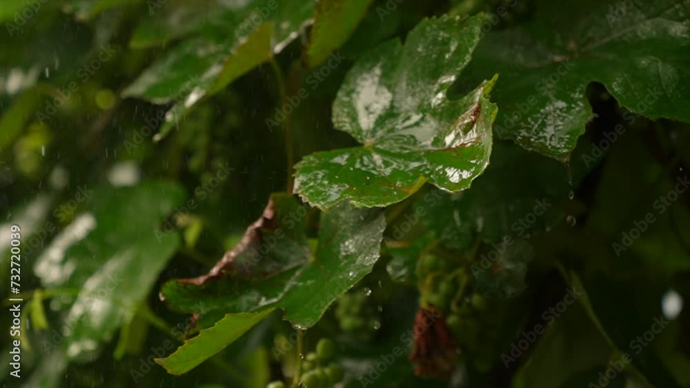 Raindrops on grape leaves in slow motion Raindrops on grape leaves in slow motion