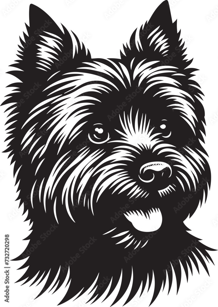 Vintage Retro Styled Vector Cairn Terrier Silhouette Black and White - illustration
