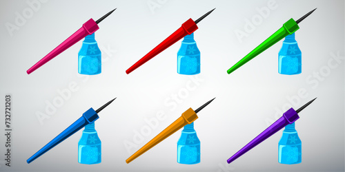 Set of colored Eyeliner. Pencils Fashionable cosmetic products for eyes.