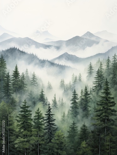 Botanical Wall Art: Mist-Enveloped Mountain Peaks - Foggy Nature Scene in a Serene Mountain Landscape