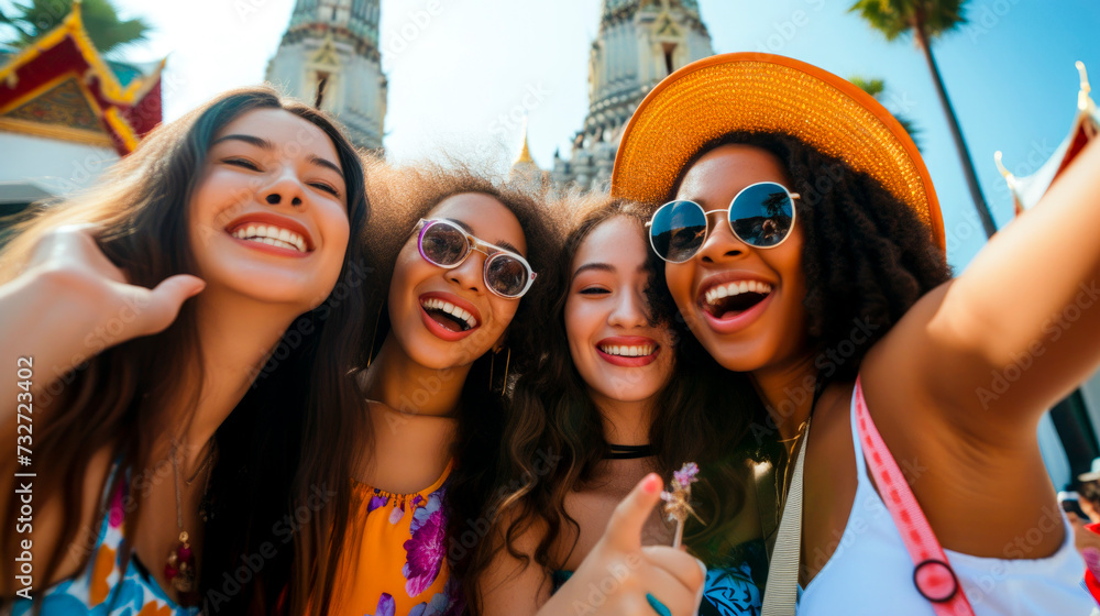 Fun, multiracial friends, travel and tourism concept. Fun, multiracial friends, travel and tourism concept.