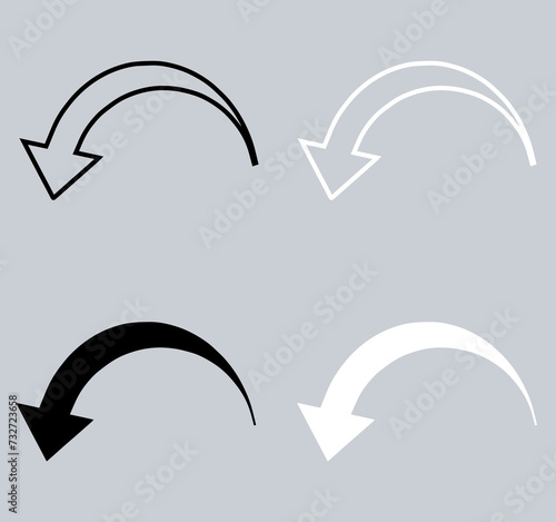 Set of Curved arrow icon. Arrow pointer icon sign symbol in trendy flat style. Arrow down vector icon illustration isolated on gray background