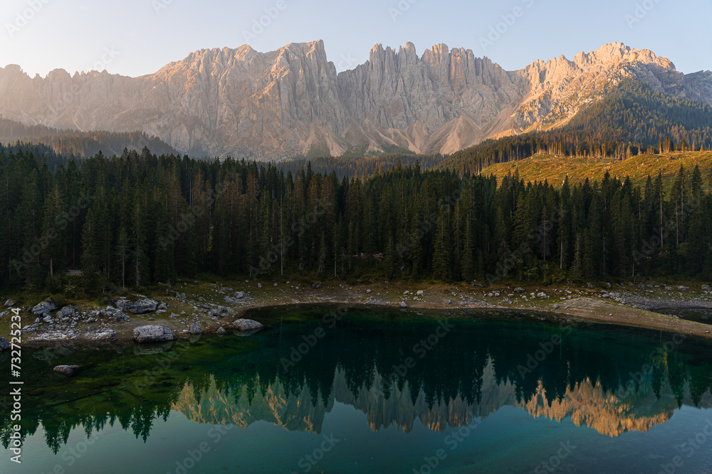 Karersse, Carezza lake, is a Lake in the Dolomites in South Tyrol, Italy