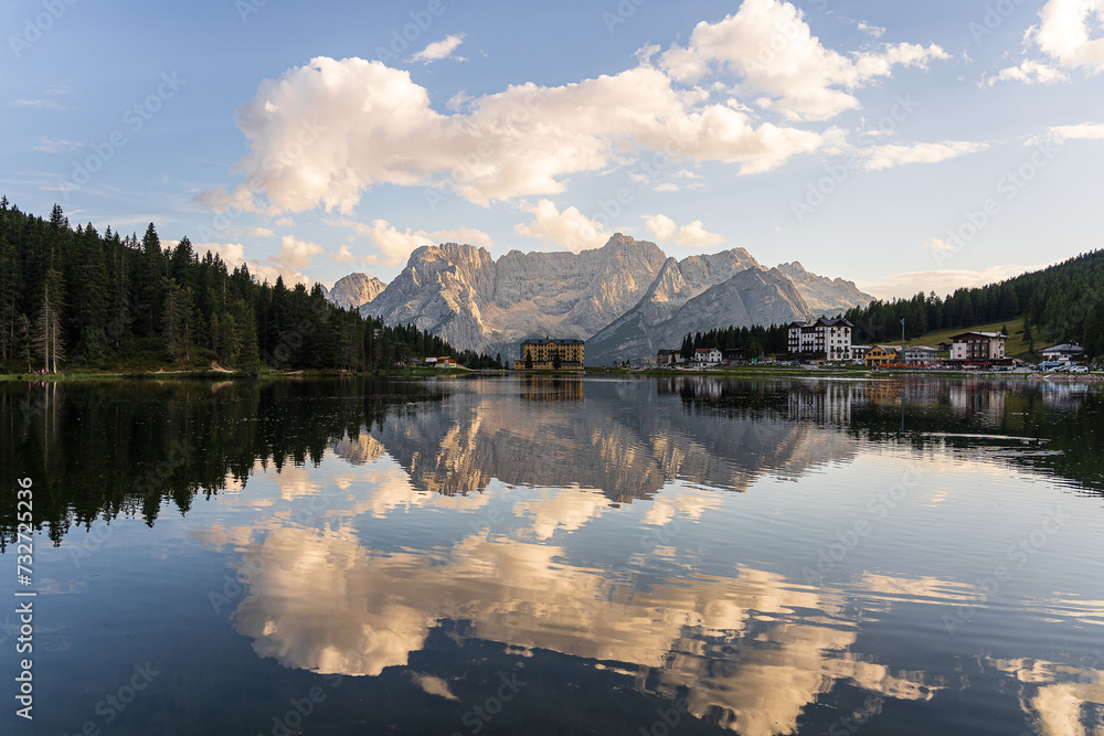 View Of Misurina Lake,National Park Tre Come di Lavaredo, Auronzo, Dolomiti Alps, South Tyrol, Italy, Europe