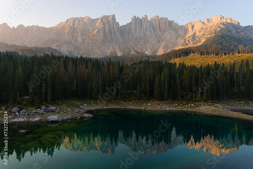 Karersse, Carezza lake, is a Lake in the Dolomites in South Tyrol, Italy photo