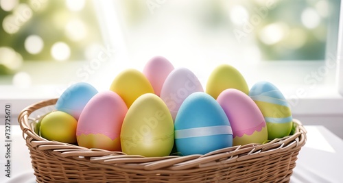 Easter eggs on pastel background. © Ivan