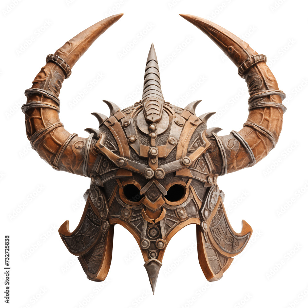 Fototapeta premium Vintage Viking helmet with horns transparent background