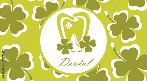Dental - business card for a dentist. Tooth with clover flowers in olive color. Vector.