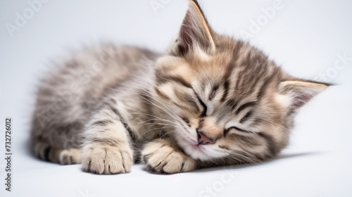 Wallpaper Mural  cute kitten sleepy look comfy white background generate AI Torontodigital.ca