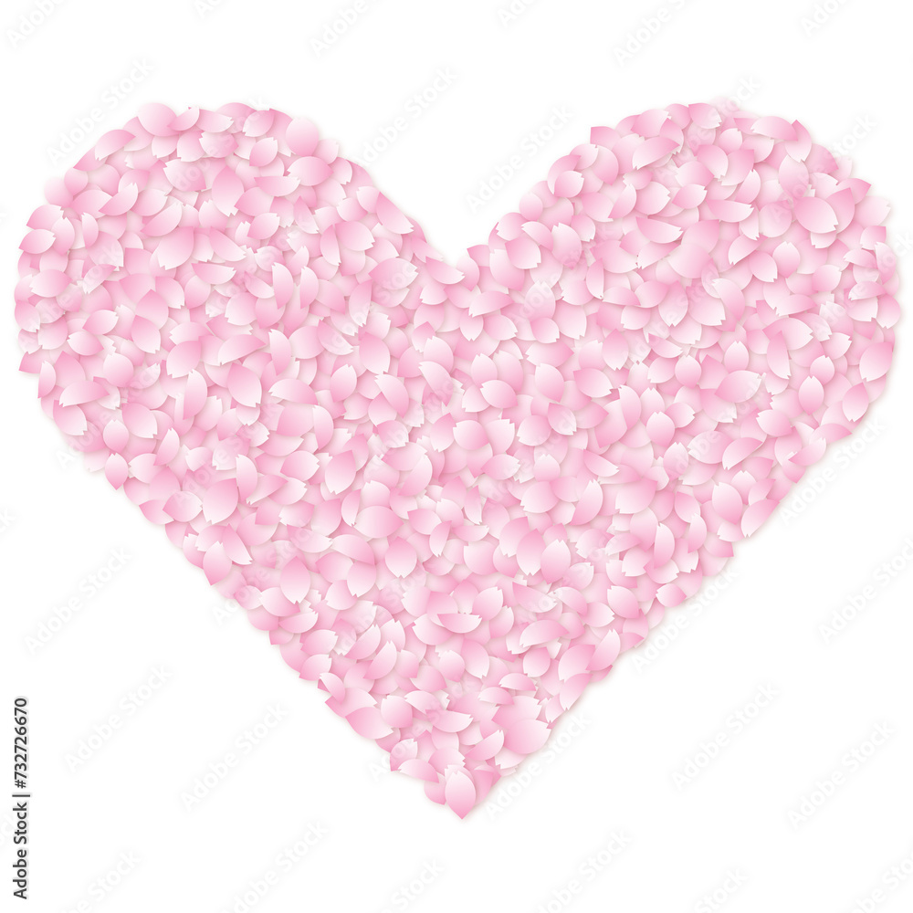 heart made up with cherry blossom petals. Copy space.
