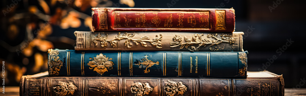 Close-up view of antique books