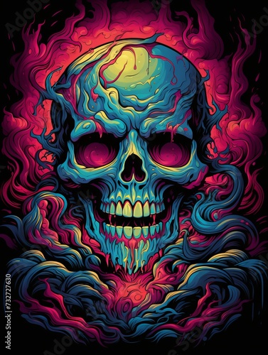 Vibrant Psychedelic Melting Skull Artwork 