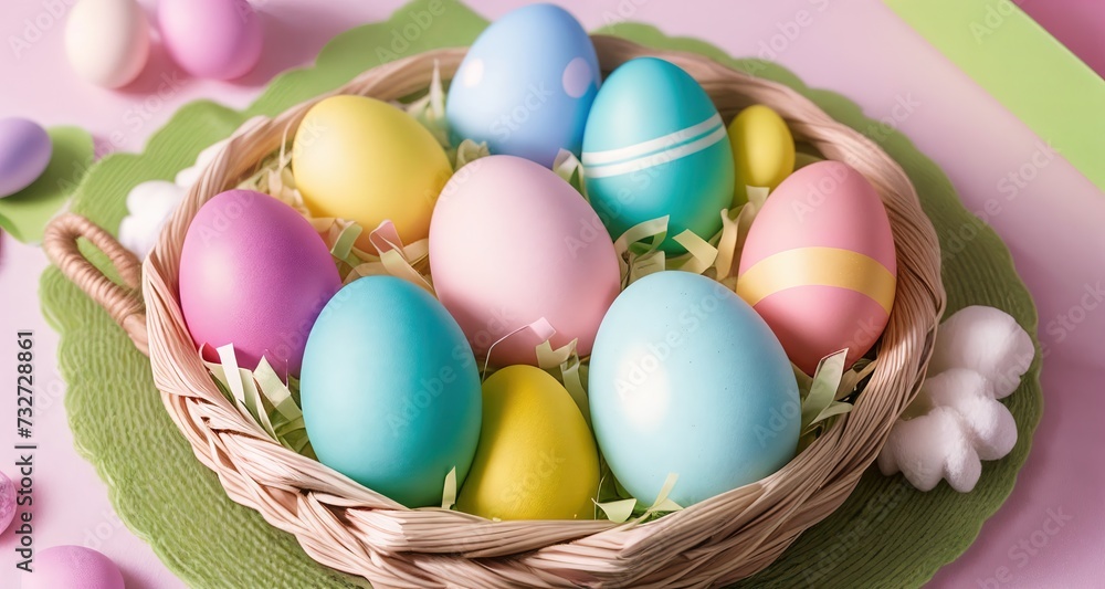 Easter eggs on pastel background.