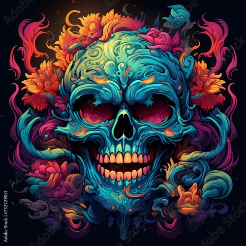 Vibrant Psychedelic Melting Skull Artwork 