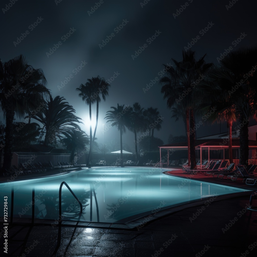 Fototapeta premium The pool is illuminated at night