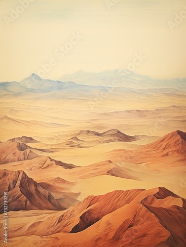Desert Landscape Poster: Aerial Vintage Print of Dunes