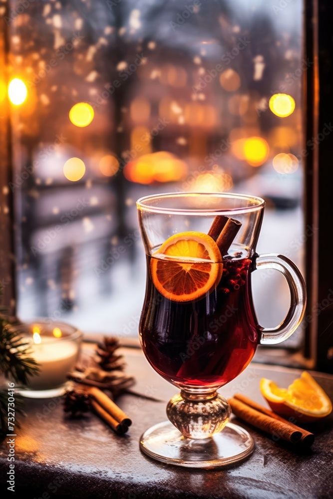 a glass of mulled wine in winter, New Year a glass of mulled wine in winter, New Year