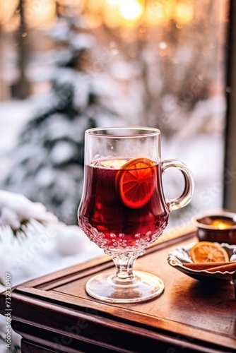 a glass of mulled wine in winter  New Year