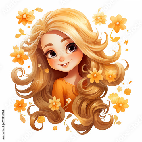 some cartoon girl hair illustrations with long beautiful blond hair