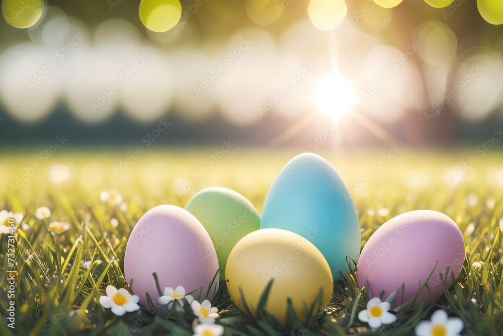 Easter eggs on pastel background.