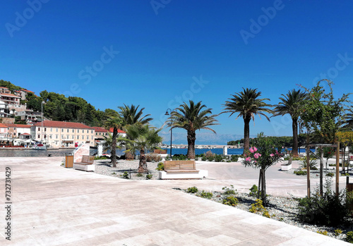View of the beach promenade in Jelsa  Hvar island  Croatia