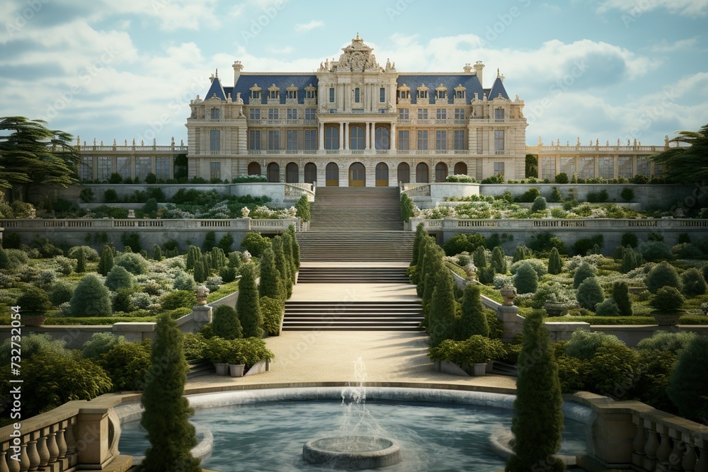 Obraz premium Building place of versatile, View of capitol or city hall is the municipal administration palace of Versailles AI Generated 