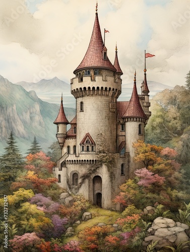 Fairytale Castle: Vintage Turrets and Medieval Art Print