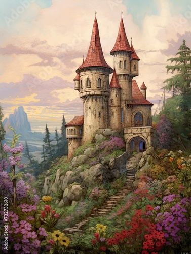 Fairytale Turret Canvas: Vintage Castle Scene in an Artistic, Timeless Print © Michael