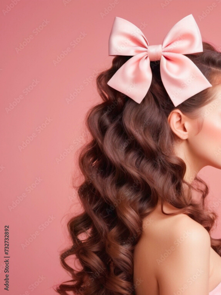 woman with a pink bow in her hair coquette style