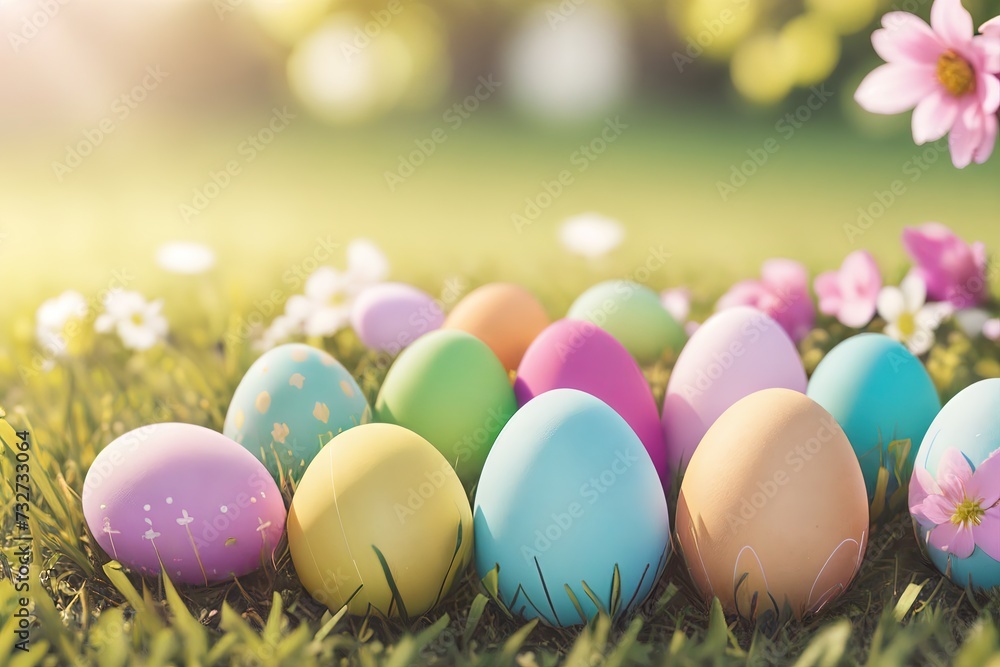 Easter eggs on pastel background.