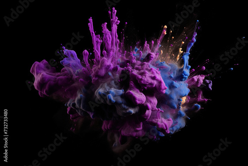 drops and splashes from blew up Vivid Paints in purple colors photo