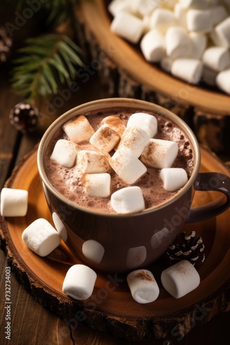 Marshmallows in Hot Chocolate. Comforting Warm Beverage on Autumn and Winter Holidays