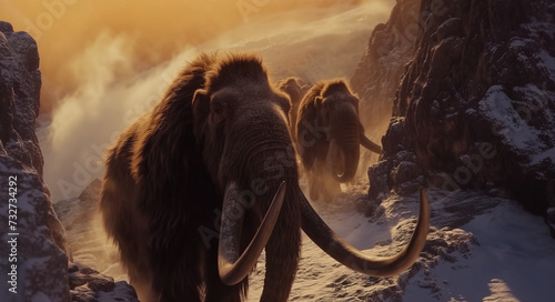 Woolly Mammoths Roaming Prehistoric Terrain © Rajko