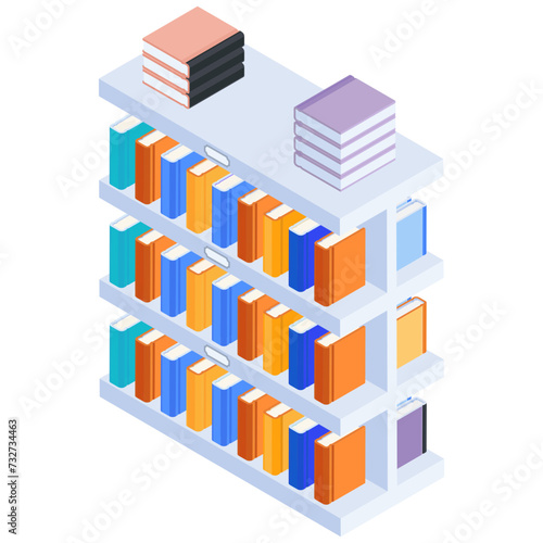 Isometric Bookshelf Illustration