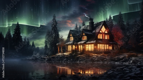 House Illuminated by Aurora Lights