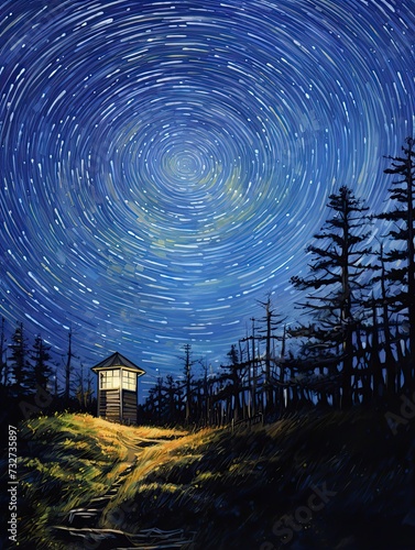 Glittering Night Sky Observatories Acrylic Landscape Art  Captivating Star Trails and Scenic Prints