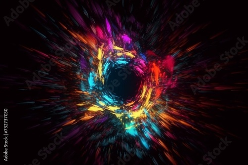 Digital art abstract background with vibrant colors and a central void for wallpapers. Generative AI