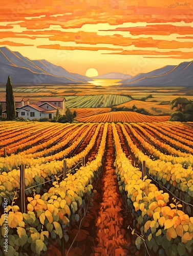 Golden Hour Vineyards: Modern Landscape Painting in Wine Country