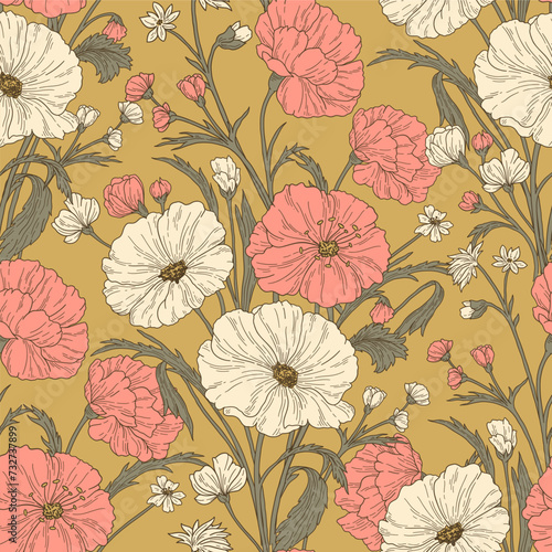 Pattern with flowers on a yellow background