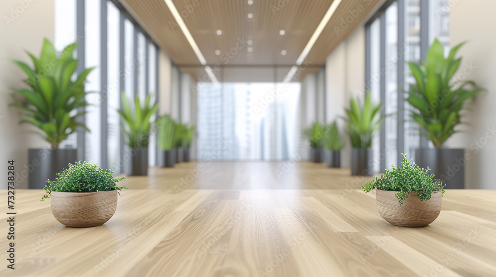 A beautiful modern spacious office hall with panoramic windows and a perspective in pleasant natural beige and brown tones A beautiful modern spacious office hall with panoramic windows and a perspective in pleasant natural beige and brown tones
