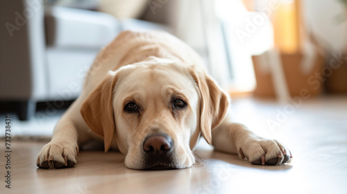 cute labrador dog on floor indoors. pet. © Vahagn