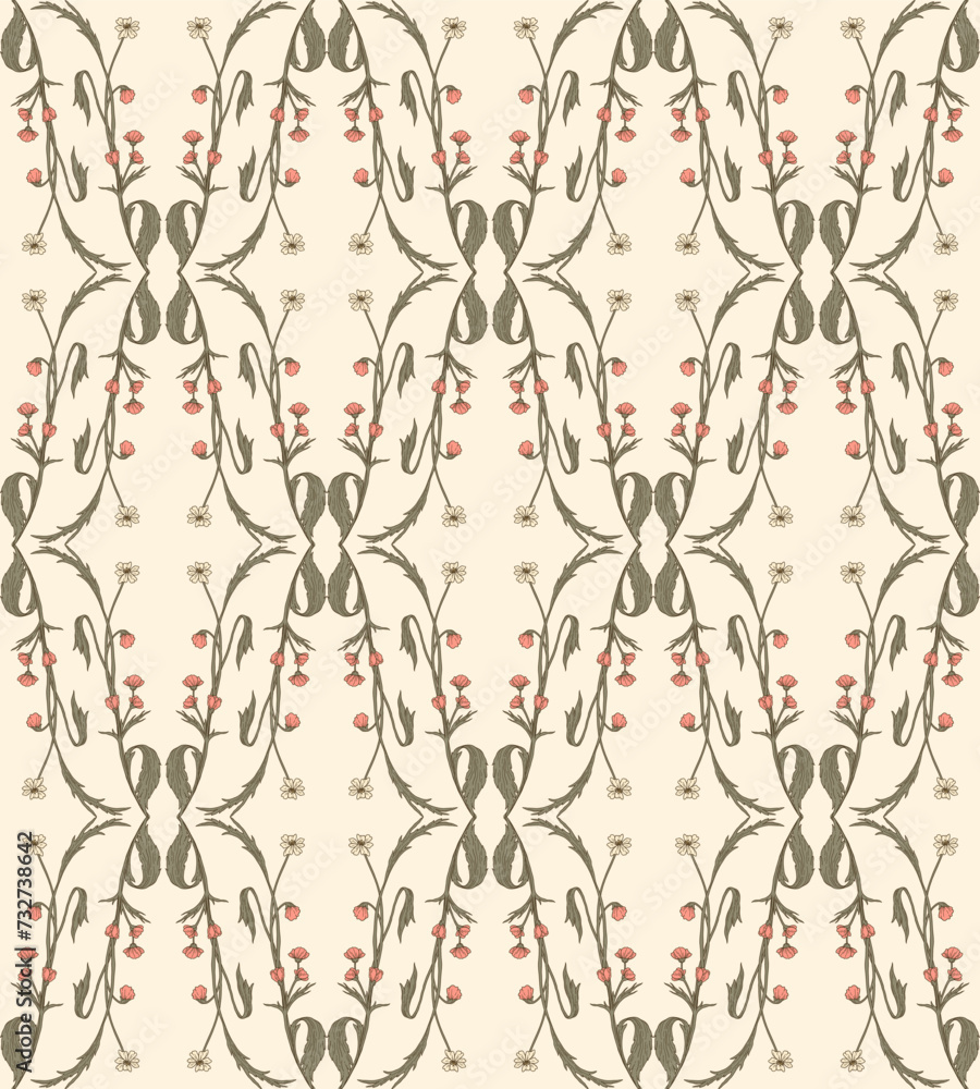 Symmetrical botanical pattern with floral Symmetrical botanical pattern with floral
