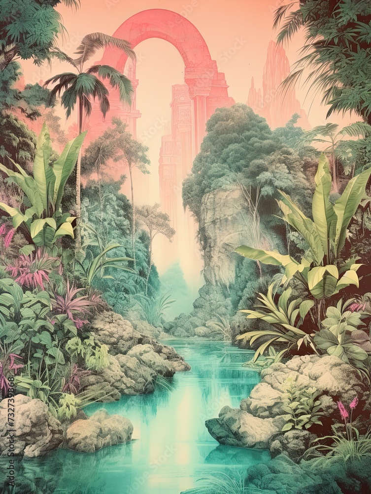 Fototapeta premium Hidden Crystal Lagoons Wall Art: Vintage Lagoon Print of Nature Scene