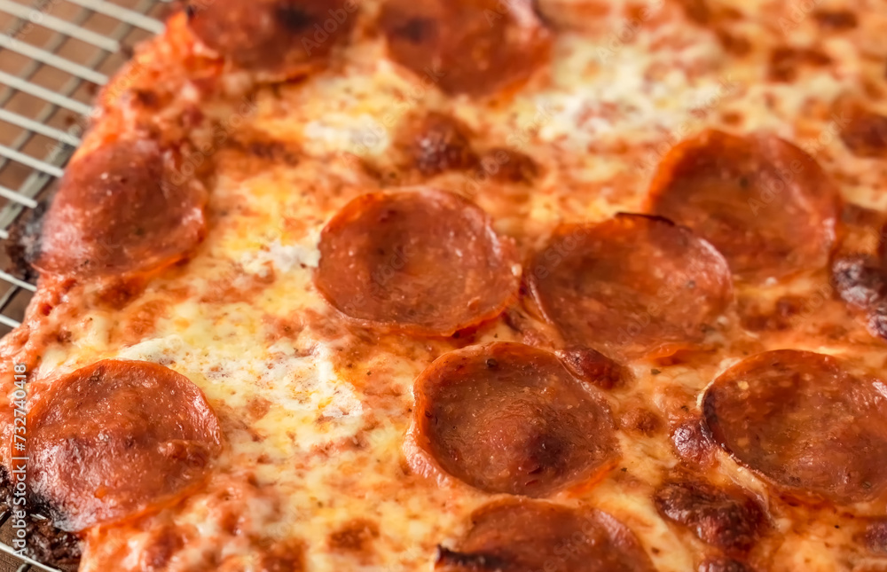 Pizza Pepperoni Italian, tasty with mozzarella cheese and tomato, background, pattern. Pizza for promo flyer restaurant, menu, advert or package Pizza Pepperoni Italian, tasty with mozzarella cheese and tomato, background, pattern. Pizza for promo flyer restaurant, menu, advert or package