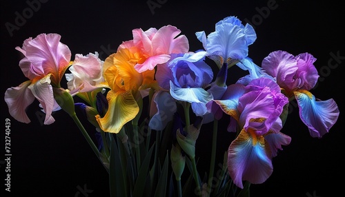 A composition featuring iris flowers in a bouquet, showcasing their beauty as a symbol of elegance and sophistication
