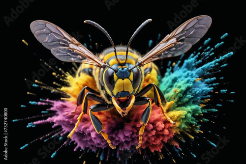 wasp on a splash explosion of colors, variegated paint burst © pflonk