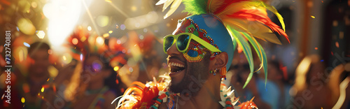 Pessoas sorridentes fantasiadas se divertindo no carnaval: Uma Explosão de Alegria e Cores, IA Generativa photo