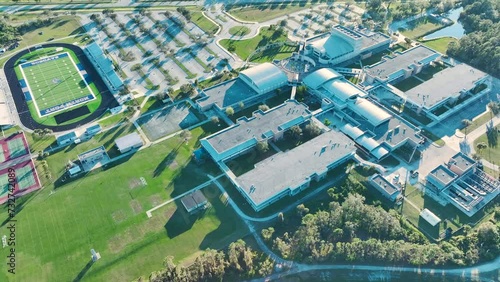 Sports facilities at public school in North Port, Florida. American football stadium sport infrastructure photo