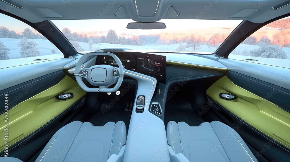 Electric concept car interior design. Generative AI.